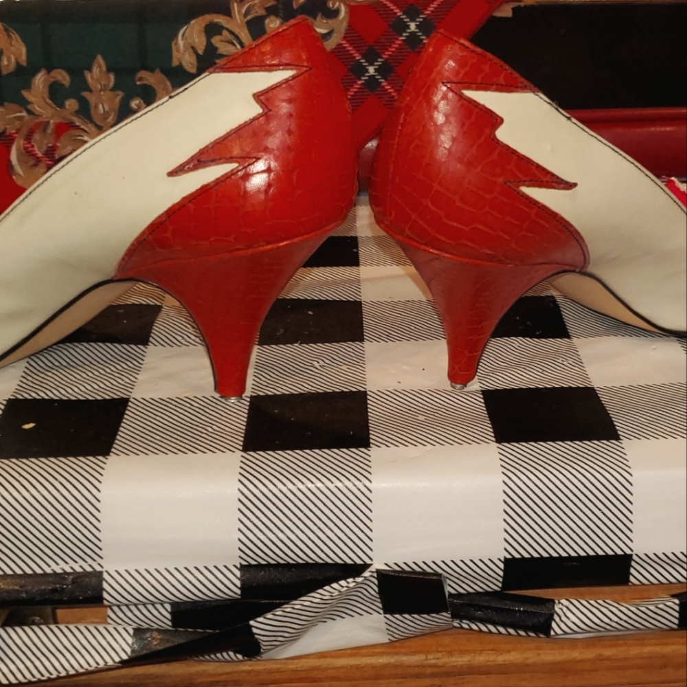 90s heels leather white with flames